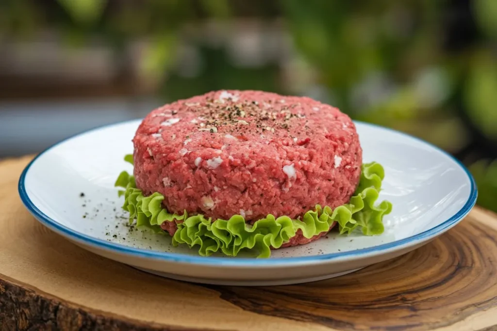 Close-up of ground beef mixed with milk in a bowl, demonstrating the tenderizing technique for juicier meat dishes.