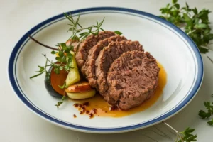 A skillet of finely cooked ground beef with a wooden spoon breaking up the meat into small, even crumbles.