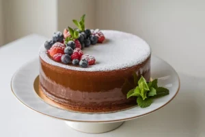 French gâteau, a traditional cake with layers of sponge and strawberries, showcasing French patisserie.