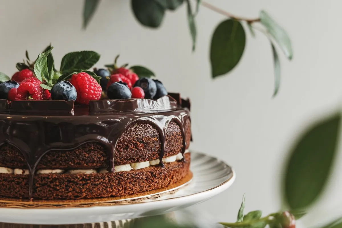 French gâteau, a traditional cake with layers of sponge and strawberries, showcasing French patisserie.