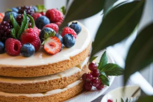 A delicious French gâteau on a rustic wooden table, highlighting the cultural significance of cakes in French cuisine.