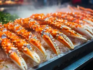 Are king crab legs the best? 3 Cooked king crab legs on a platter with butter and lemon for serving