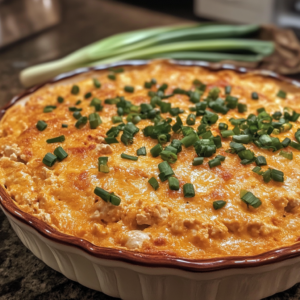 Cheesy Buffalo Chicken Dip served hot with chips and vegetables, perfect for parties and gatherings