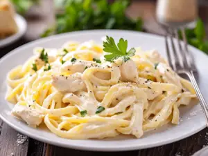 Can you eat Chicken Alfredo on a diet? 2 Healthy version of Chicken Alfredo with low-fat ingredients and whole grain pasta for a balanced, diet-friendly meal
