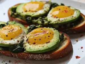 Is it OK to eat avocado toast every day ? 2 A delicious avocado toast with eggs, tomatoes, and greens on whole-grain bread, highlighting a balanced and healthy meal option.