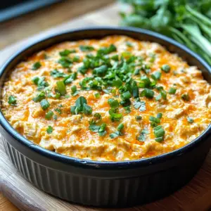 What is buffalo chicken dip made of? 2 Buffalo chicken dip made with shredded chicken, cream cheese, hot sauce, and cheddar cheese, served with tortilla chips.