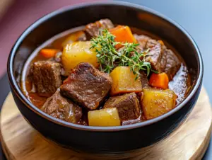 What is the beef stew setting on Instant Pot? 3 Instant Pot displaying beef stew setting with a rich, hearty stew in progress