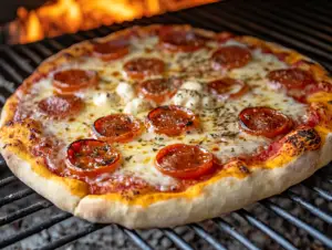 What is the best temperature to cook a pizza? 4 Pizza baking in a home oven with crispy crust and perfectly melted cheese, showing the best temperature to cook pizza for great results.