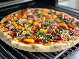 What temperature should I set my Ooni Koda 12 for pizza? 3 Ooni Koda 12 pizza oven with pizza being cooked at high temperature