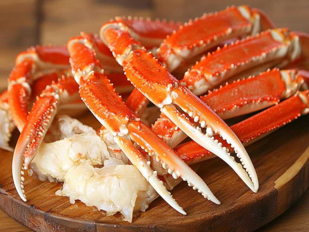 Perfectly cooked snow crab legs served with lemon wedges and garlic butter