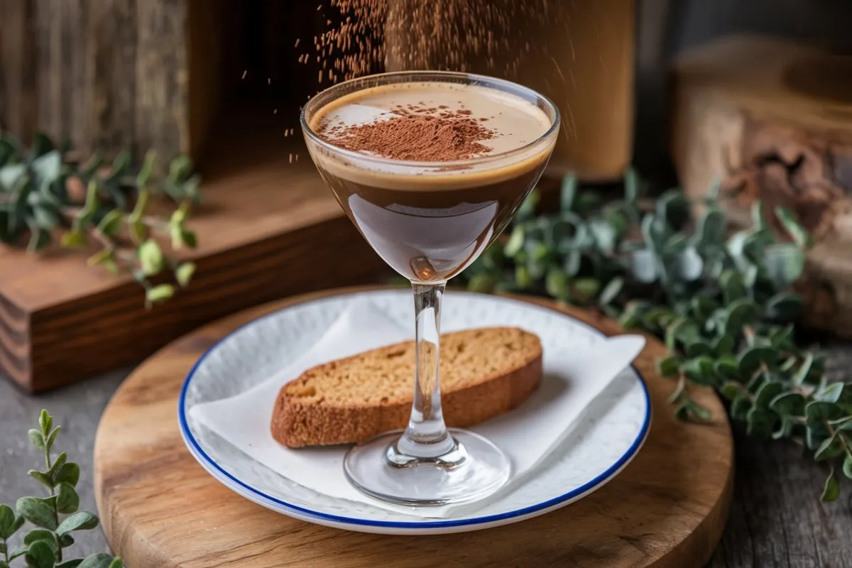 A perfectly crafted espresso martini in a chilled glass garnished with three coffee beans, symbolizing the classic coffee cocktail.