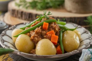 What to serve with goulash? 3 iymarecipes An array of side dishes including garlic bread, salads, and roasted vegetables served alongside a bowl of goulash.