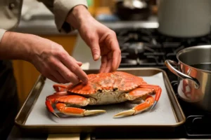 A comparison of boiled and baked snow crab legs on a plate, showcasing the difference in texture and flavor.