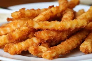 "Crispy chicken fries served with dipping sauces like BBQ, ranch, and honey mustard."

