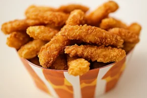 "Chicken fries served with dipping sauces after their reintroduction to the Burger King menu."

