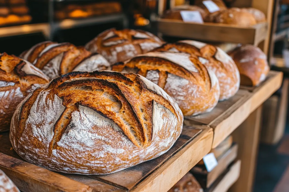 Freshly baked sourdough bread loaf with a crispy crust, showcasing the texture and health benefits of fermented bread.