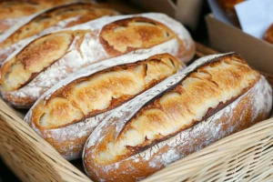 Freshly baked sourdough bread loaf with a crispy crust, showcasing the texture and health benefits of fermented bread.