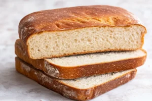 Light and airy sourdough sandwich bread with an open crumb on a wooden cutting board