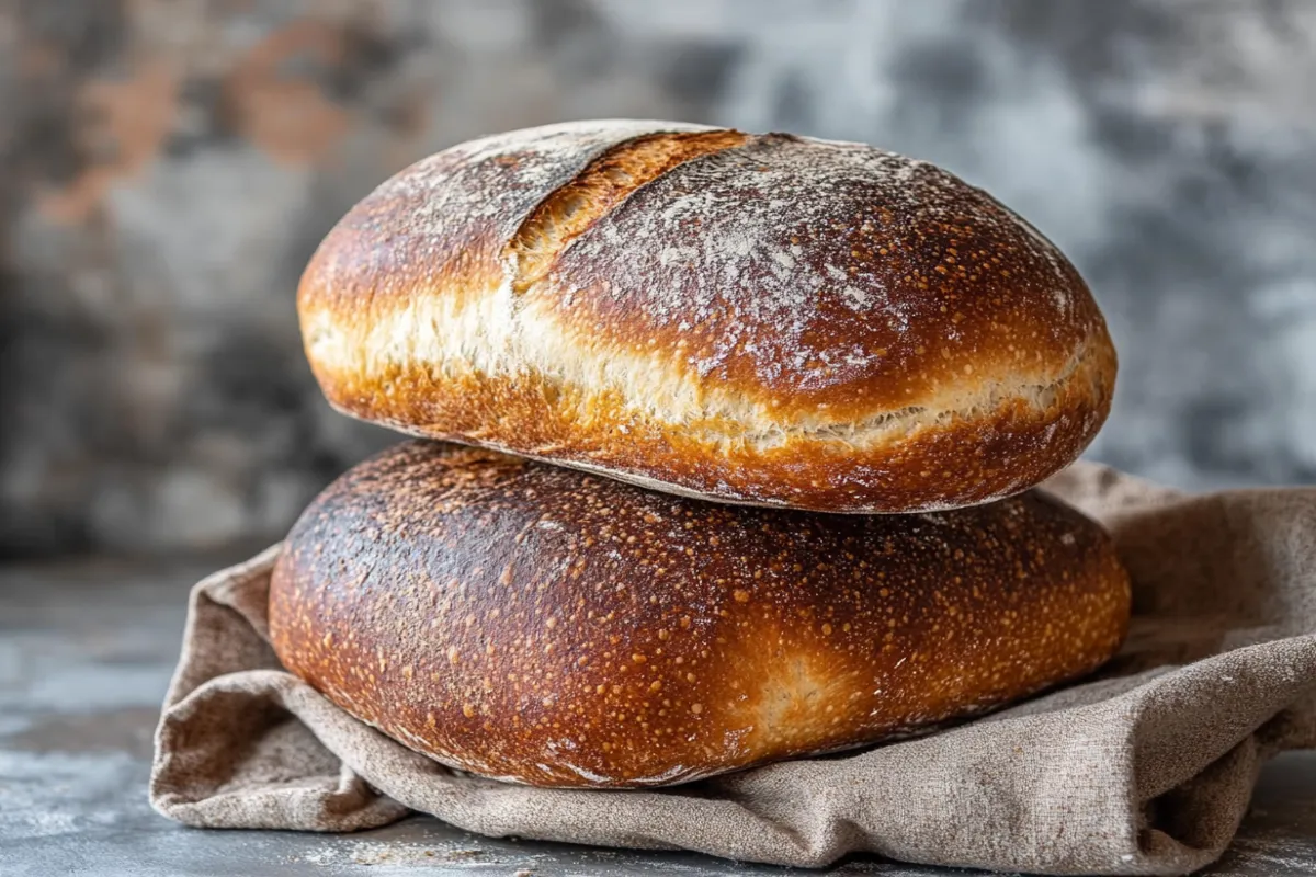 Light and airy sourdough sandwich bread with an open crumb on a wooden cutting board