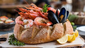 Seafood bread bowls, Stuffed bread bowls, Seafood bread bowl recipe, Crab shrimp bread bowls, Seafood-filled bread bowls

