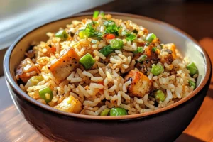 Popeyes Copycat Cajun Rice 5 A bowl of homemade Popeyes Copycat Cajun Rice with seasoned ground beef, rice, and Cajun spices, garnished with green onions.