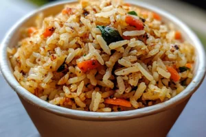Popeyes Copycat Cajun Rice 6 A bowl of homemade Popeyes Copycat Cajun Rice with seasoned ground beef, rice, and Cajun spices, garnished with green onions.