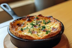 Impossible Quiche in a baking dish with a self-forming crust and delicious filling of cheese, vegetables, and eggs. Perfect for brunch or dinner.


