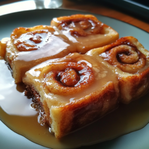 Golden brown cinnamon roll French toast roll-ups with crispy exterior and gooey cinnamon-sugar filling. 