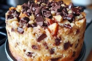 German Chocolate Poke Cake with coconut-pecan frosting and chocolate ganache on top








