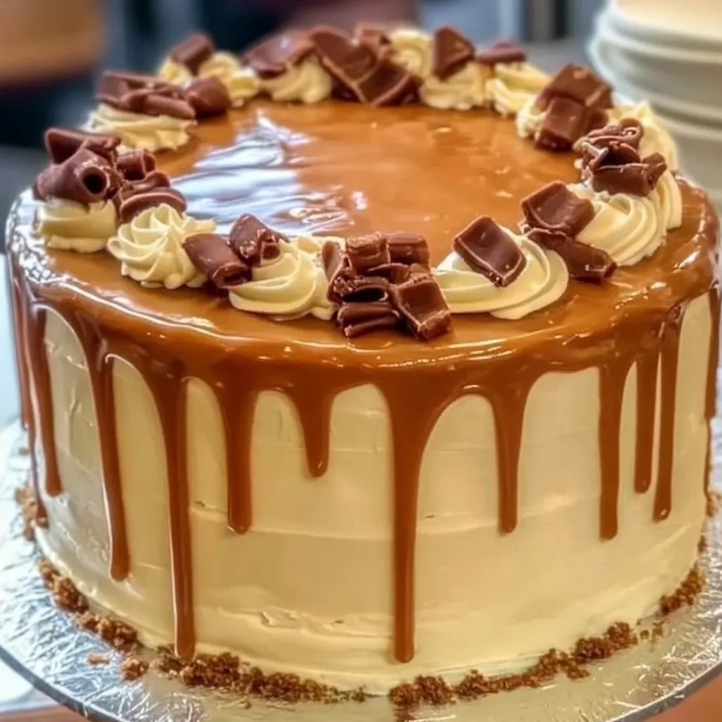 A classic Southern Caramel Cake with rich caramel frosting, sliced to reveal moist, buttery layers on a wooden cake stand.