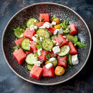 Easy Watermelon Salad with Cucumber & Feta