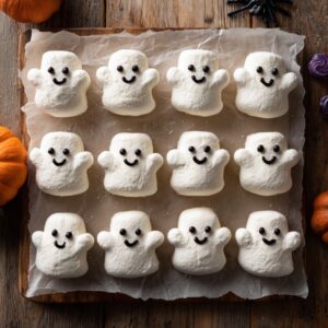 Homemade Ghostbusters Stay Puft Marshmallows decorated with cute faces and mini hats, perfect for Halloween treats
