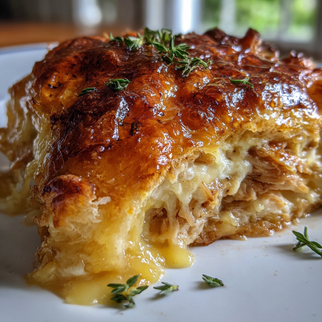 Buttery Turkey & Cheese Croissant Melt on a wooden board with melted cheese and golden flaky croissants