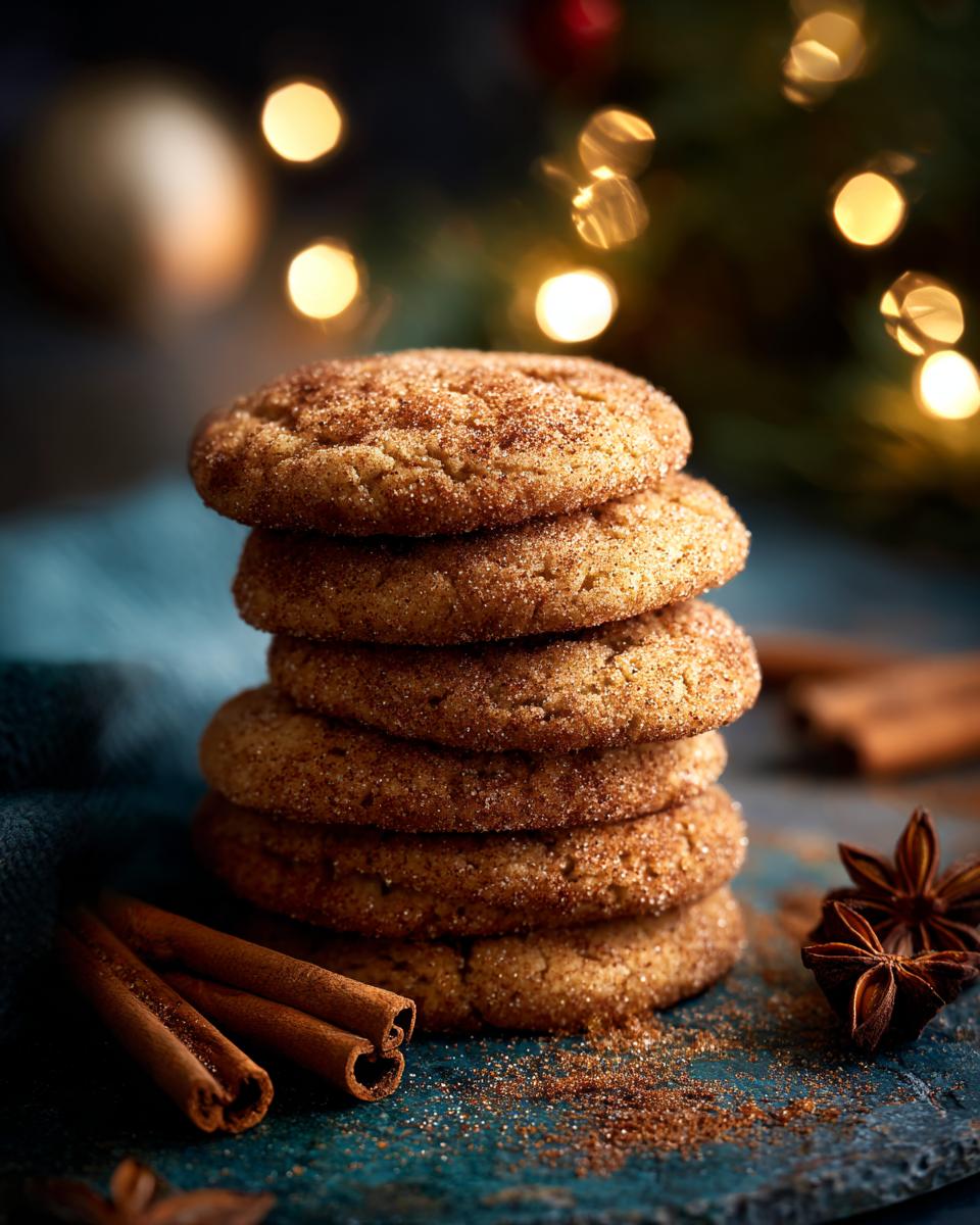 A stack of delicious Brown Butter Snickerdoodle Christmas Cookies with cinnamon, perfect for the holidays.