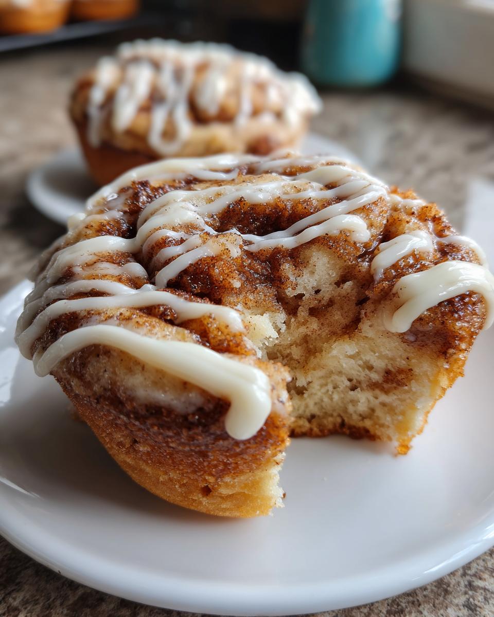 Close-up of a Cinnamon Roll Sugar Cookie Cup with icing, showing the soft inside.