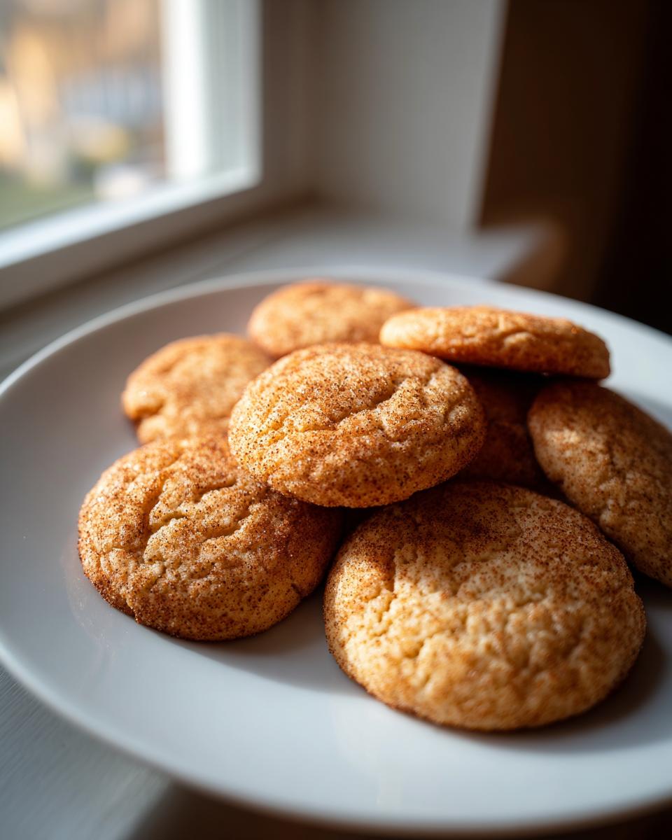A pile of delicious Easy 3-Ingredient Christmas Cookies dusted with cinnamon sugar on a white plate.
