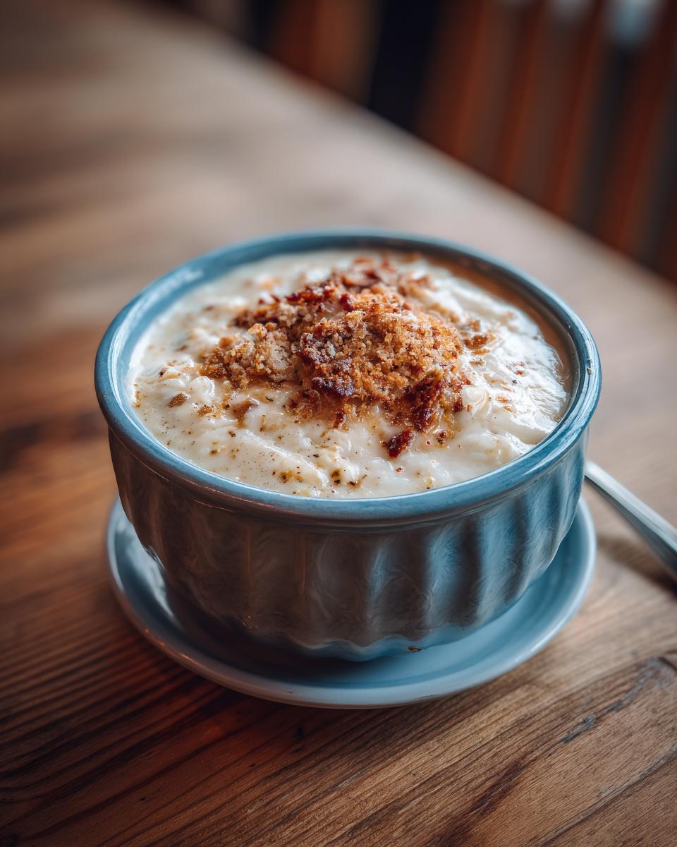 Close-up of a bowl of Loaded Baked Potato Soup, topped with bacon bits.