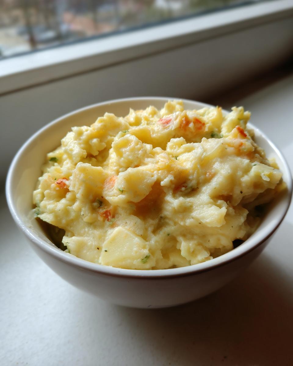 Close-up of a bowl filled with creamy Cheesy Colcannon Dip, a delicious potato and cheese dish.