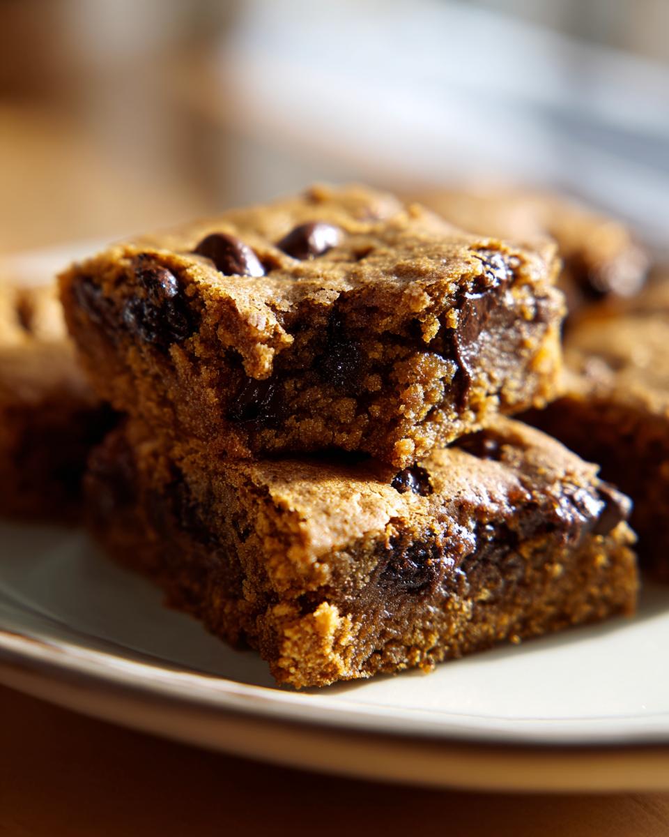 Close-up of chocolate chip bars, the recipe for which are better than brownies.