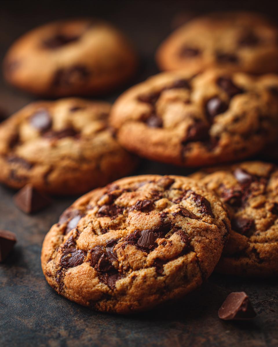 Close-up of freshly baked chocolate chip cookies, the sweet treat that belongs on every table.