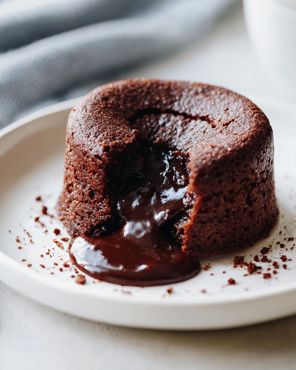 Close-up of a warm, gooey The Chocolate Dessert That Breaks the Internet, served on a white plate.