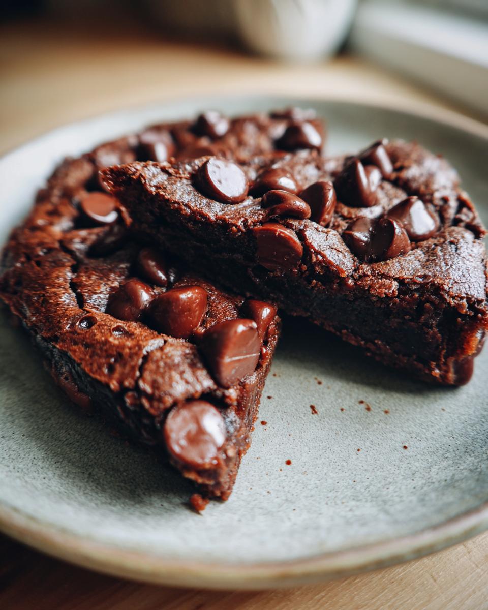 Close-up of a chocolate dessert that disappears in minutes, topped with chocolate chips.