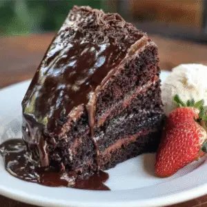 Triple Chocolate Cake with Hot Fudge Sauce