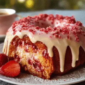 Strawberry Honeybun Cake with Strawberry Cream Icing