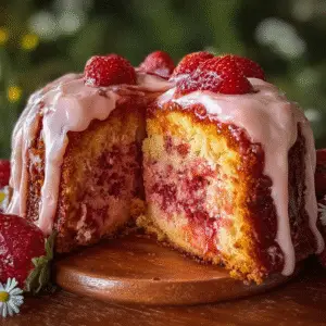 Strawberry Honeybun Cake with Strawberry Cream Icing