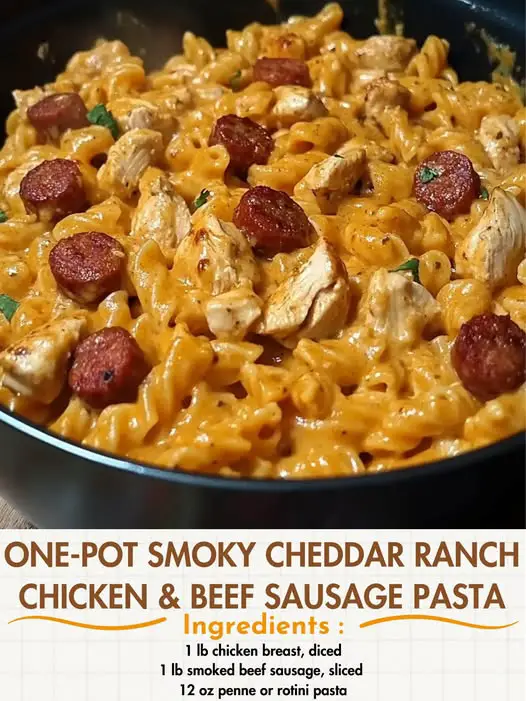 One-Pot Smoky Cheddar Ranch Chicken & Beef Sausage Pasta