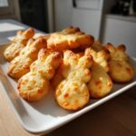 A plate of golden, baked Easter Bunny-Shaped Cat Treats, ready for your feline friend.