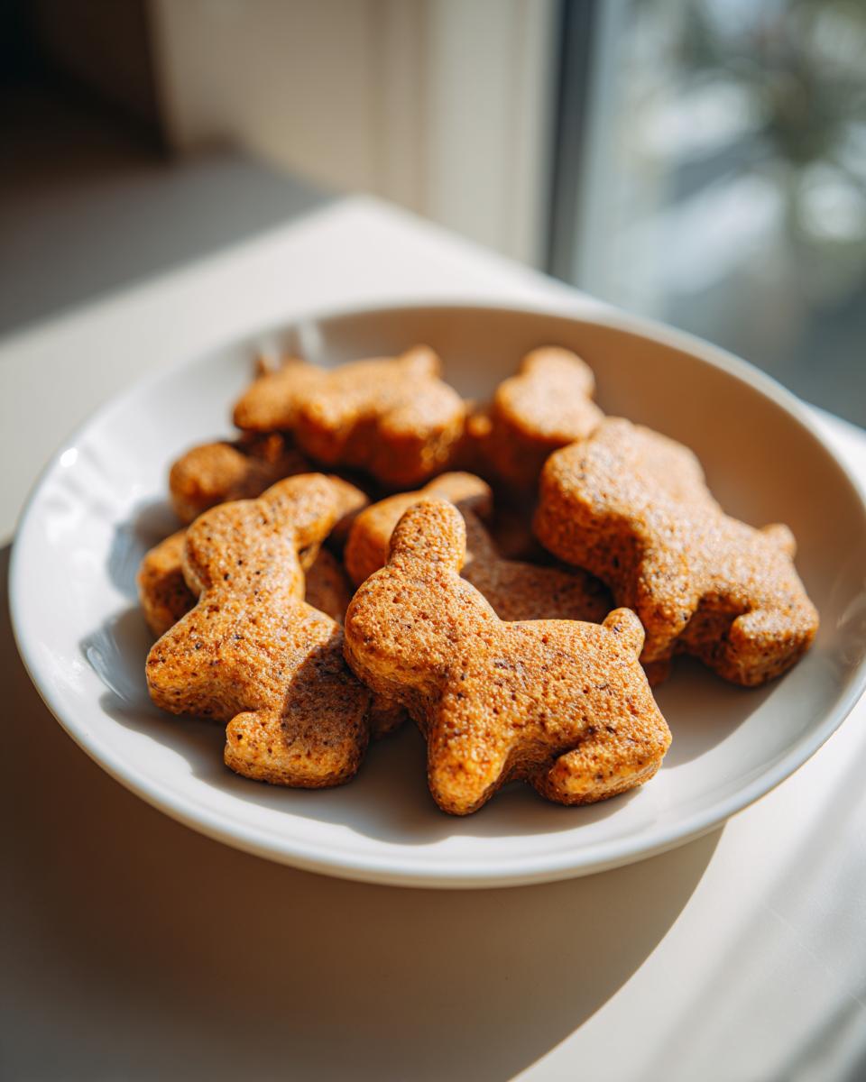 A white plate filled with homemade Easter Bunny-Shaped Cat Treats.