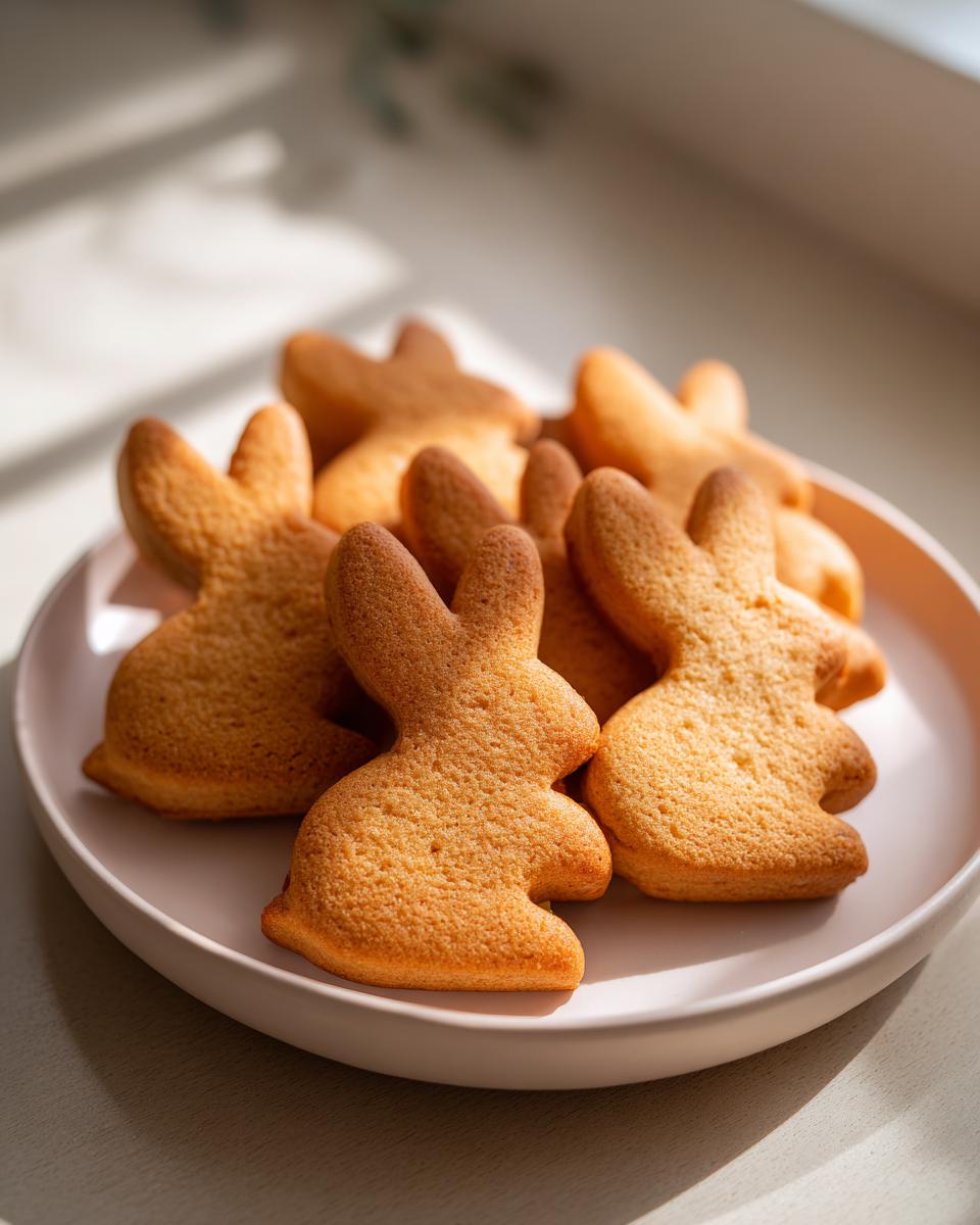 Close-up of freshly baked Easter Bunny-Shaped Cat Treats on a plate, ready to be enjoyed.