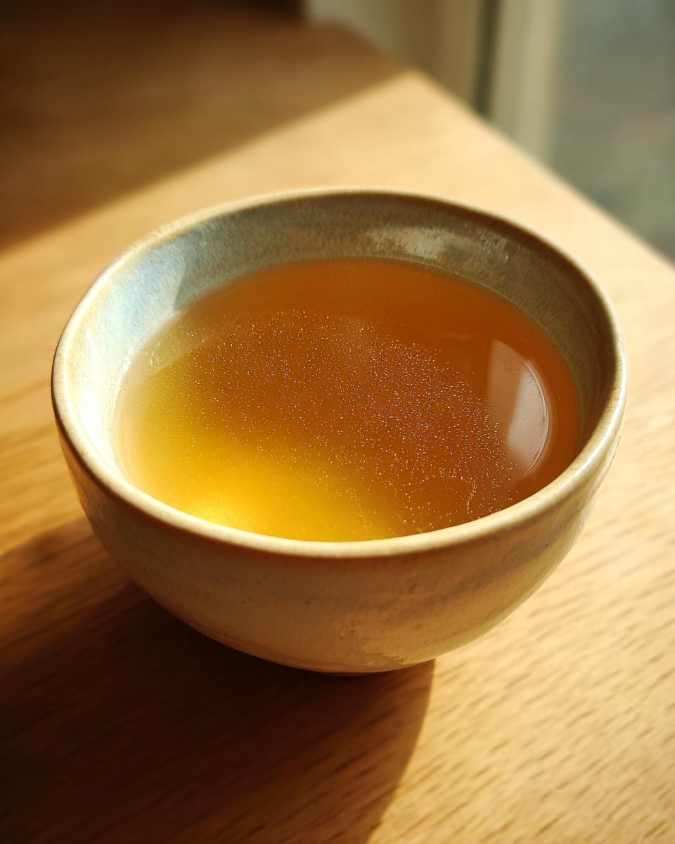 A bowl of homemade fish broth for cats, a key ingredient in the Fish Broth Cat Recipe.